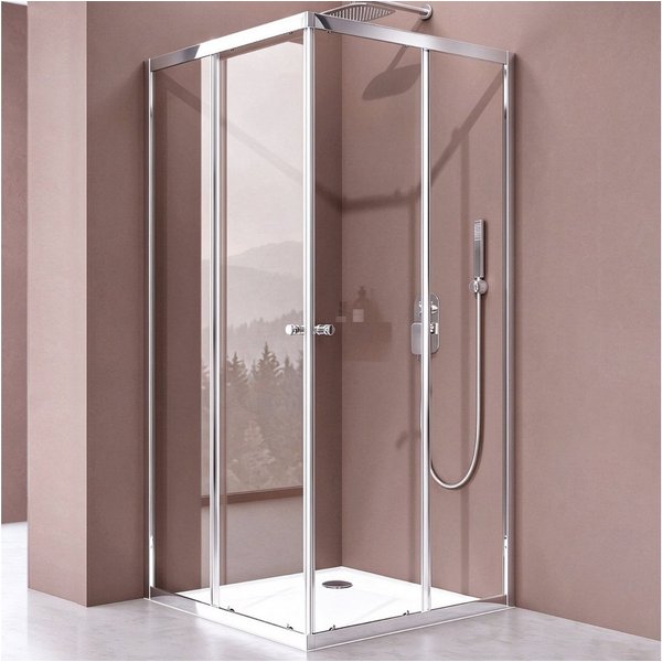 doporro Eckdusche Duschkabine Duschabtrennung Schiebetür Klarglas 6mm ESG H:190cm R16K, BxT: 70x70 cm, Einscheibensicherheitsglas