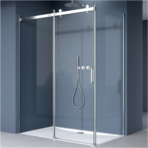doporro Eckdusche Duschkabine Duschabtrennung Schiebetür ESG-Glas mit Nano H:195cm Rav17, BxT: 100x70 cm, Einscheibensicherheitsglas, ebenerdiger Einbau möglich