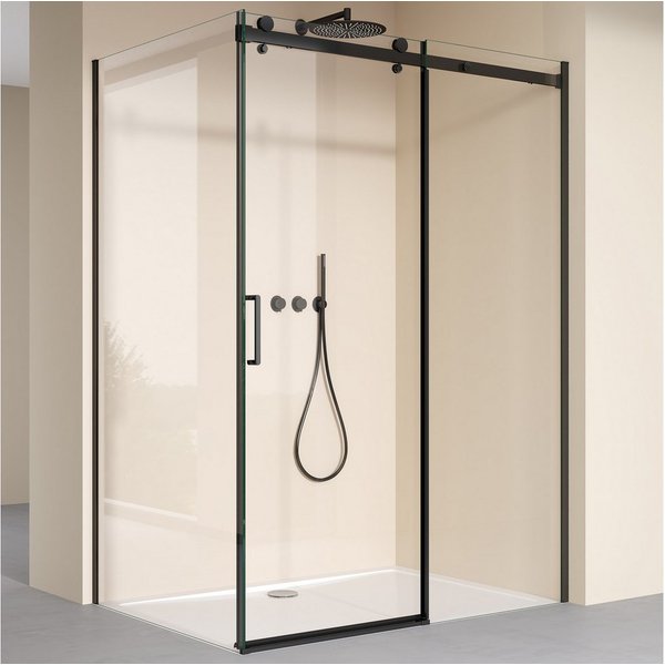 doporro Eckdusche Duschkabine Duschabtrennung schwarz ESG-Glas Nano-Beschichtung Rav19K, BxT: 100x70 cm, Einscheibensicherheitsglas, mit Schiebetür