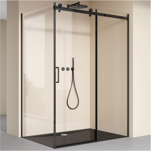 doporro Eckdusche Duschkabine Duschabtrennung schwarz ESG-Glas Nano-Beschichtung Rav19K, BxT: 100x75 cm, Einscheibensicherheitsglas, mit Schiebetür
