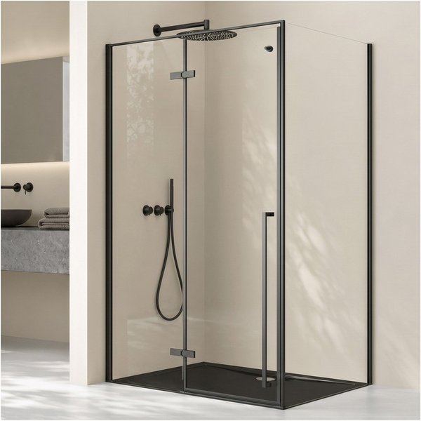 doporro Eckdusche Duschkabine Duschabtrennung schwarz ESG-Glas mit Nano H:195cm Rav64, BxT: 100x80 cm, Einscheibensicherheitsglas, ebenerdiger Einbau möglich