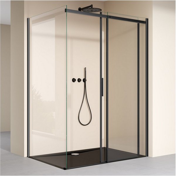 doporro Eckdusche Duschkabine Schiebetür Duschabtrennung 8mm ESG mit NANO H:195cm R18, BxT: 100x70 cm, Einscheibensicherheitsglas, mit Schiebetür