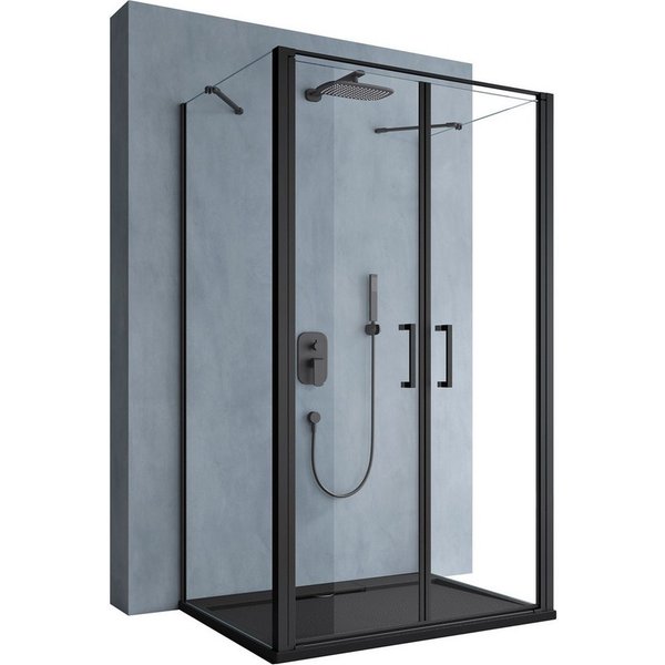 doporro Grossraumdusche Duschkabine Duschabtrennung U-Form ESG-Glas Klarglas H: 195cm Rav66UK, BxT: 90x80 cm, Einscheibensicherheitsglas, 2 Montagemöglichkeiten