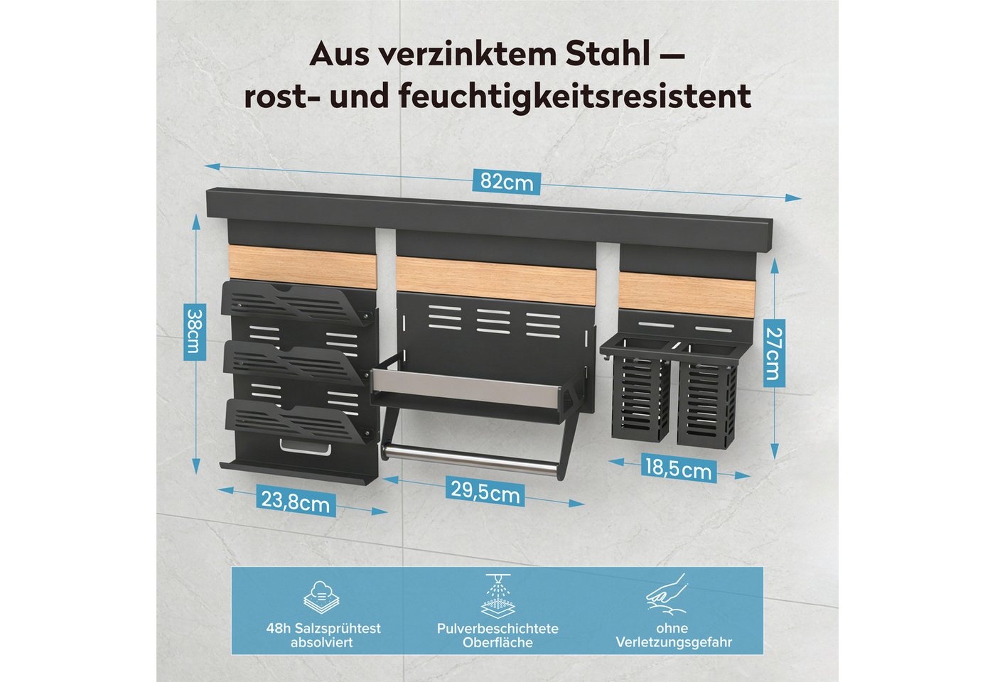 doporro Küchenregal Küchenorganizer-set Multifunktional aus Metall Wandmontage 52/82cm, 52-cm-Schiene trägt bis zu 10.5kg, 82-cm-Schiene trägt bis zu 15kg – Bild 2 von 5