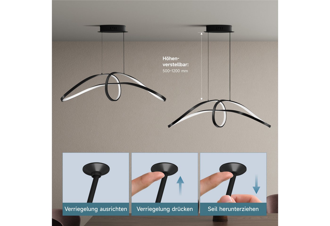 doporro LED Pendelleuchte Hängeleuchte dimmbar Höhenverstellbar 30W 3 Steuerungsmoid Luvina11, LED fest integriert, 3-fach-Steuerung – Bild 5 von 5