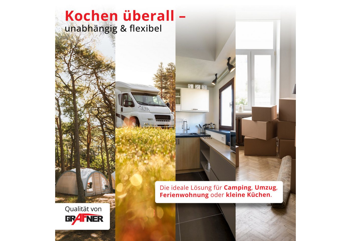 Grafner Doppelkochplatte Grafner® 2000 Watt mit klappbaren Griffen Weiß, Mobile Herdplatte, Überhitzungsschutz, 2000 Watt – Bild 2 von 5