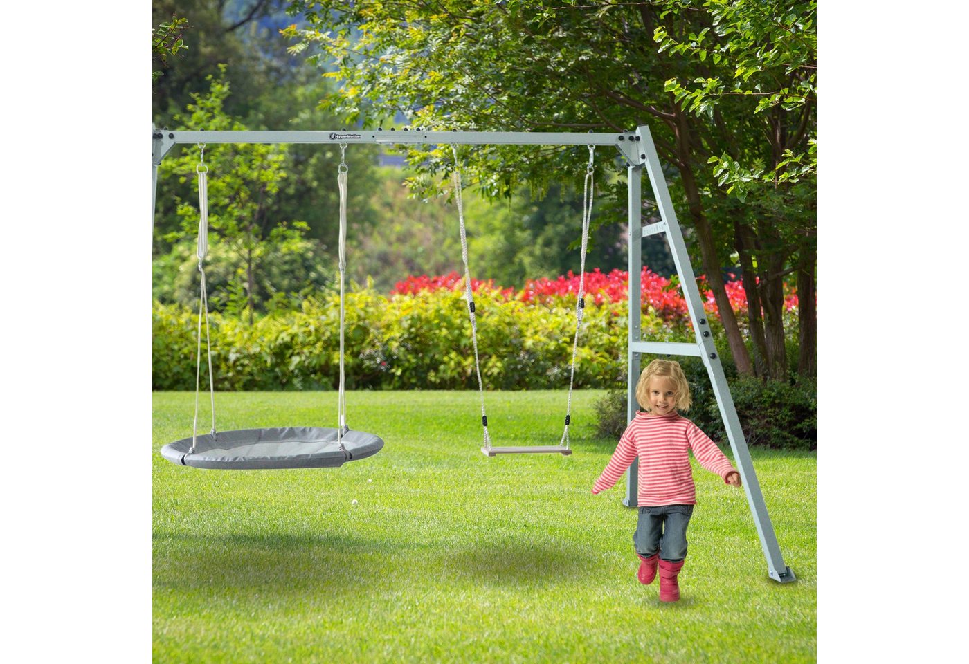 HyperMotion Doppelschaukel HyperMotion Gartenschaukel 3in1 mit Nestschaukel Hängematte – Bild 2 von 5
