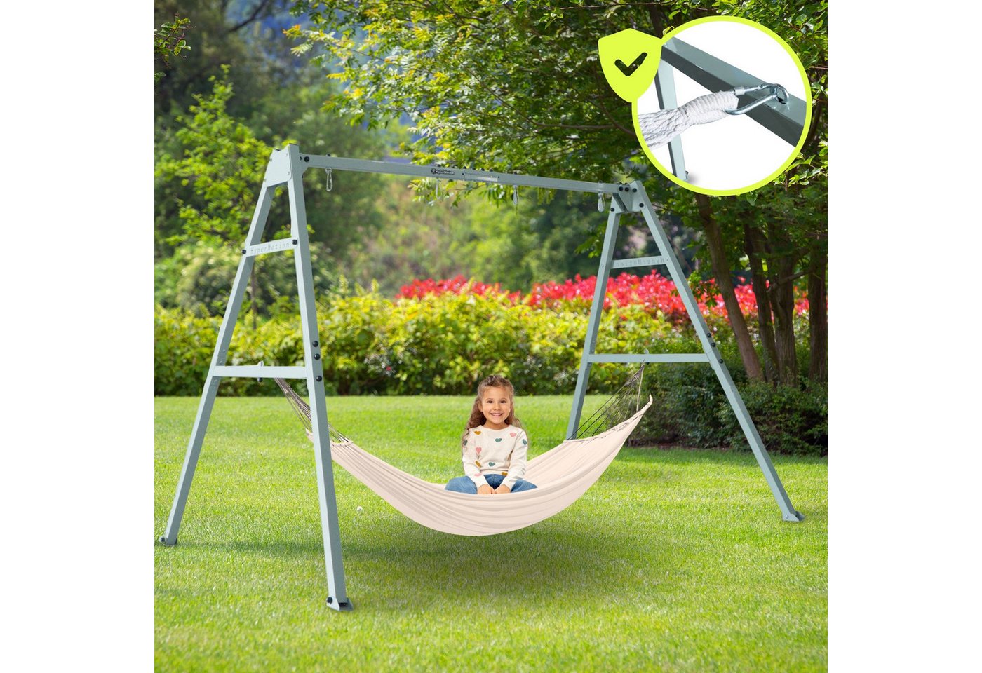 HyperMotion Doppelschaukel HyperMotion Gartenschaukel 3in1 mit Nestschaukel Hängematte – Bild 3 von 5