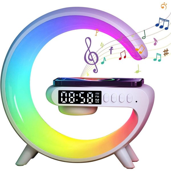 Doramier G-Form mit Bluetooth Lautsprecher Wecker Wireless Charger LED Bluetooth-Speaker 1.0 (3 W, G-Form Design 10 Lichtmodi Musiksteuerung Licht)