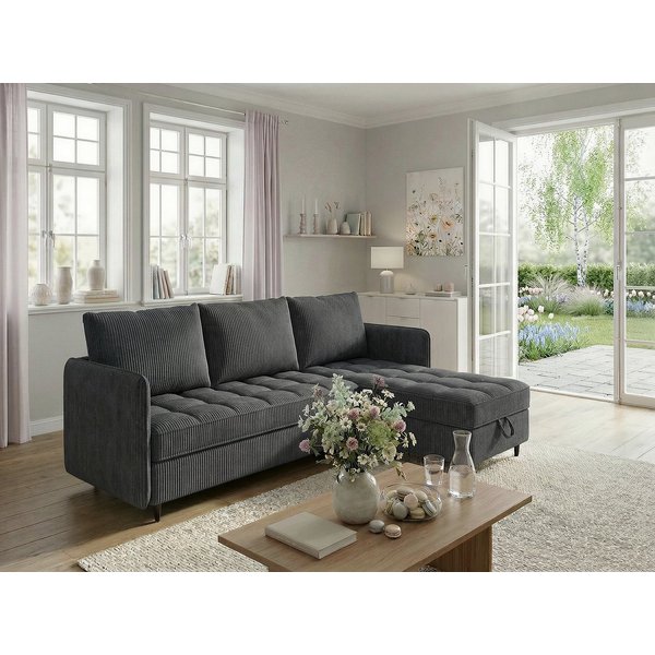 Dorel Home Ecksofa LINDHUS, Cord, L-Form, Breite 194cm, verschiedene Stellvarianten, Recamiere, Stauraum, Modulsofa