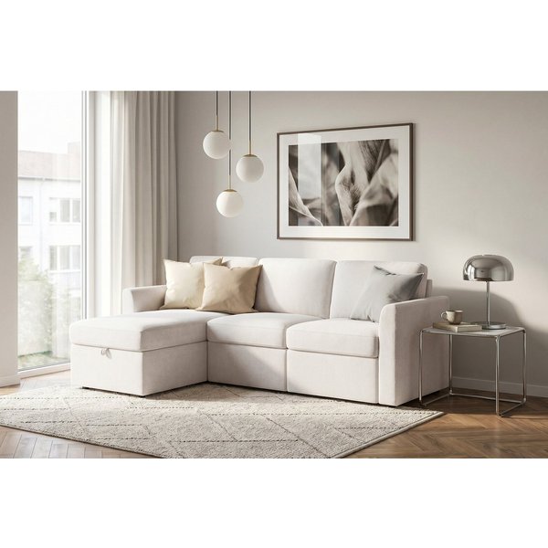 Dorel Home Ecksofa NORDHUS, L-Form, 200 cm, Recamiere rechts/links montierbar, mit Stauraum, feiner Webstoff-Bezug
