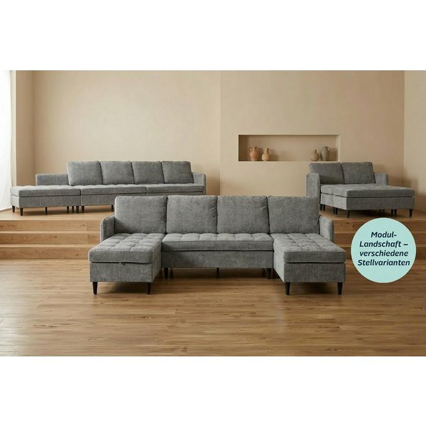 Dorel Home Wohnlandschaft LINDHUS, Chenille, Modulsofa, verschiedene Stellvarianten