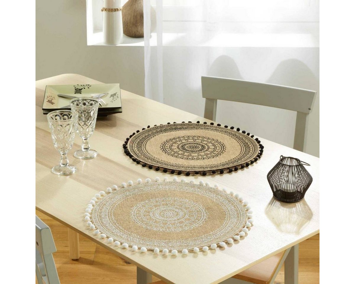 Douceur d'intérieur Dekomatte Platzmatte RENATA, Jute, mit Pompons, Ø 38 cm, Zubehör für Tischdekoration – Bild 2 von 3