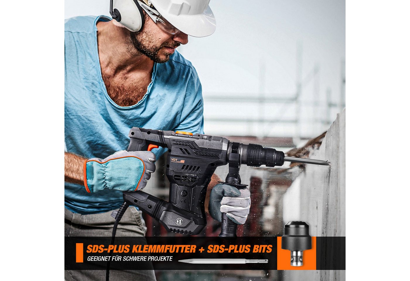 DOVAMAN Bohrhammer SDS-Plus, 4 in 1 Funktionen, 1500W/7J, SDS-Plus Adapter, 4350RPM/900RPM – Bild 3 von 5