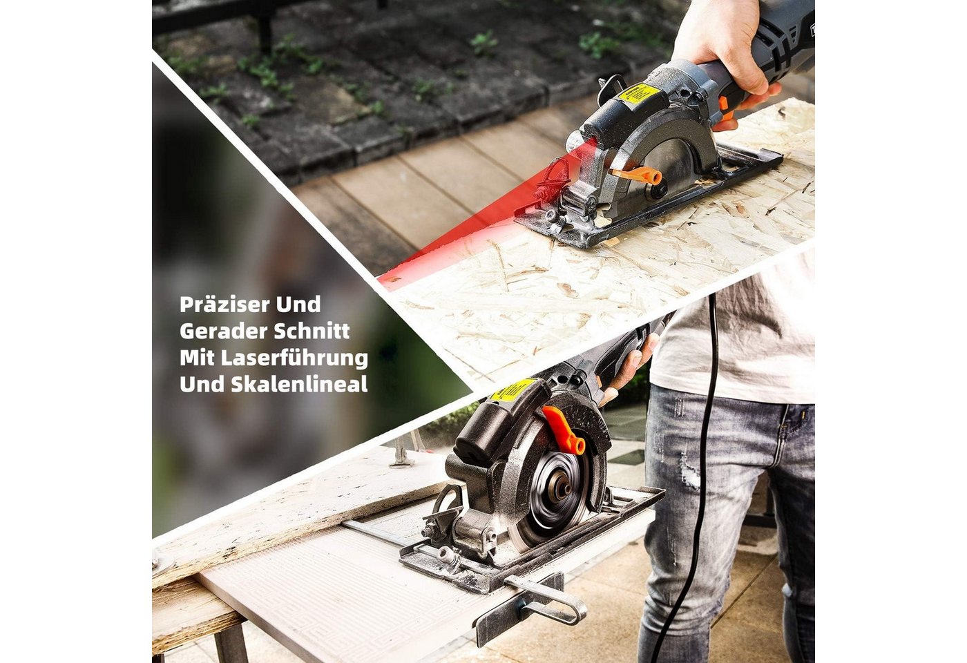 DOVAMAN Handkreissäge mit Laser, 710W 115mm, Metall-Zusatzgriff, 6 Sägeblätter, kabelgebunden – Bild 3 von 5