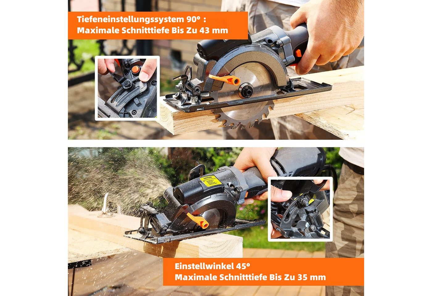 DOVAMAN Handkreissäge mit Laser, 710W 115mm, Metall-Zusatzgriff, 6 Sägeblätter, kabelgebunden – Bild 4 von 5
