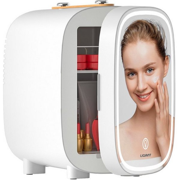 DOVAMAN Kühlbox 4L Mini Kosmetik Kühlschrank mit LED-Spiegel, 4 l, Kühl & Heizfunktion, für Schlafzimmer, Büro & Auto