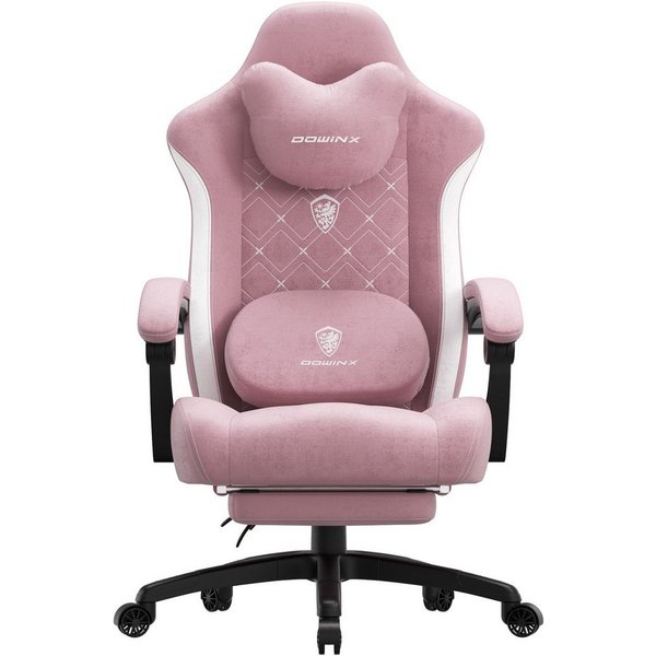 Dowinx Gaming-Stuhl Bürostuhl mit Beheizter Massage Lendenwirbelstütze (Packung), Gamer Stuhl Stoff mit Tasche Frühling Kissen und Fußstütze