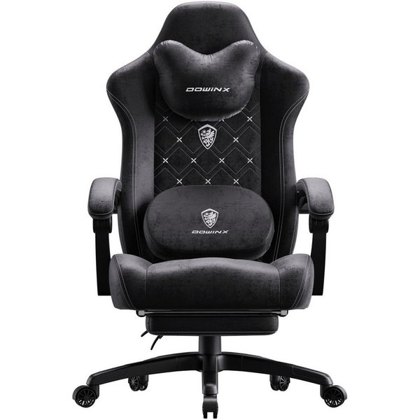 Dowinx Gaming-Stuhl Bürostuhl mit Beheizter Massage Lendenwirbelstütze (Packung), Gamer Stuhl Stoff mit Tasche Frühling Kissen und Fußstütze