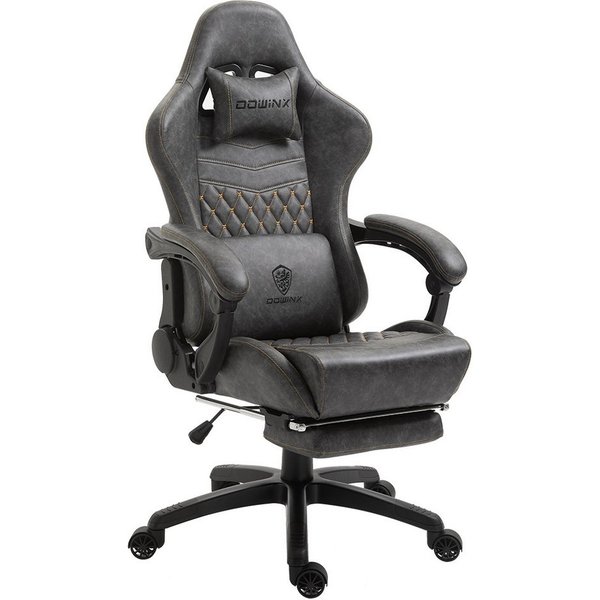 Dowinx Gaming-Stuhl Luxuriöser Chefsessel Ergonomisch aus PU Leder (Packung), Massage-Lendenstütze & Fußstütze, Verstellbarer Bürostuhl 90°-170°