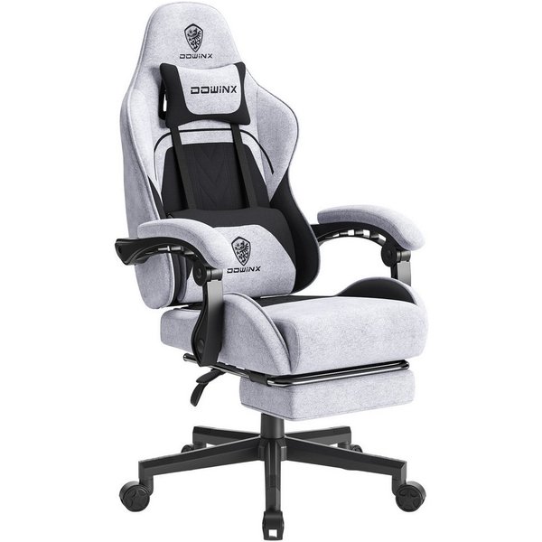 Dowinx Gaming-Stuhl Massage Gaming Stuhl Stoff mit Kopfstütze, Ergonomische Gaming Stuhl mit Fußstütze