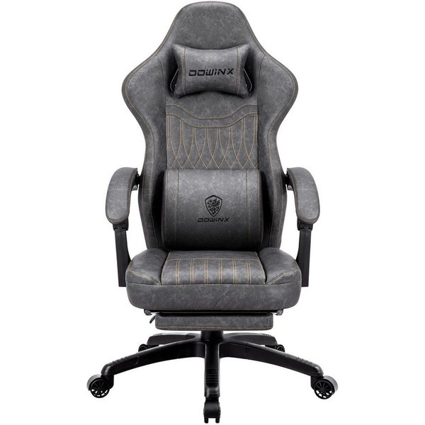 Dowinx Gaming-Stuhl mit Frühling Kissen,Racing Gamer Stuhl mit Massage Lendenwirbelstütze (Packung), Ergonomischer Gaming Sessel mit Fußstütze Bürostuhl PU Lede
