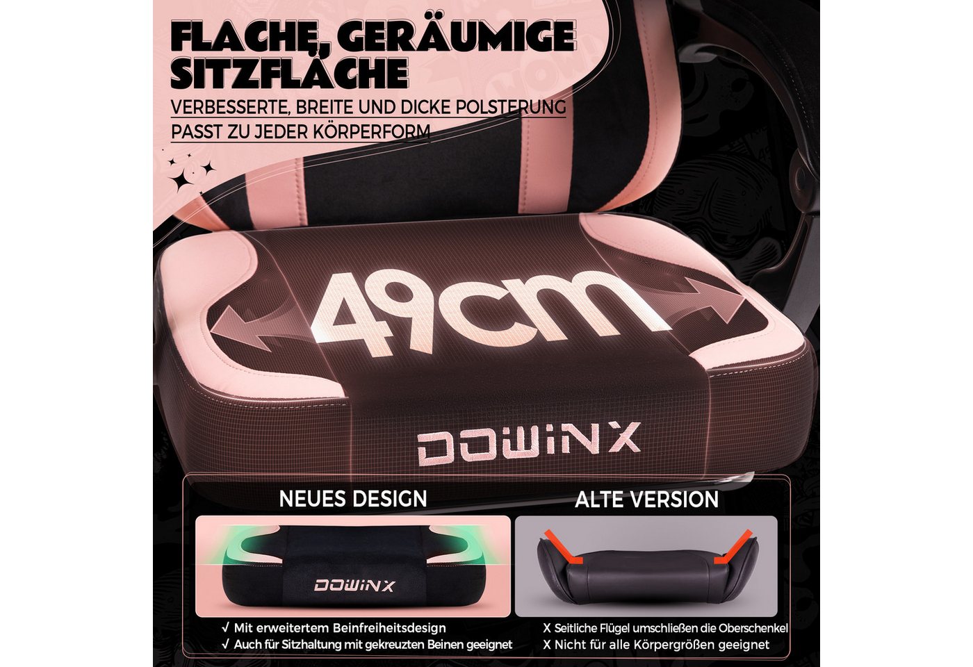 Dowinx Gaming-Stuhl Niedlich mit Katzenohren, Pfoten-Lendenkissen und Sitzkissen, (Packung), Ergonomischer Computerstuhl mit Fußstütze, PC-Spiele-Stuhl für Mädc – Bild 3 von 5