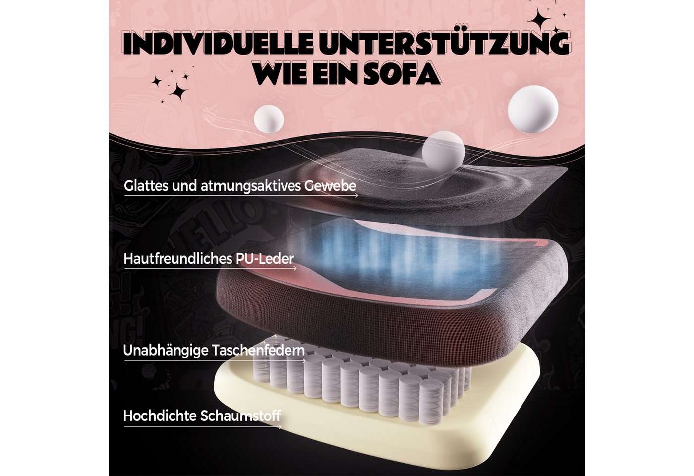 Dowinx Gaming-Stuhl Niedlich mit Katzenohren, Pfoten-Lendenkissen und Sitzkissen, (Packung), Ergonomischer Computerstuhl mit Fußstütze, PC-Spiele-Stuhl für Mädc – Bild 5 von 5