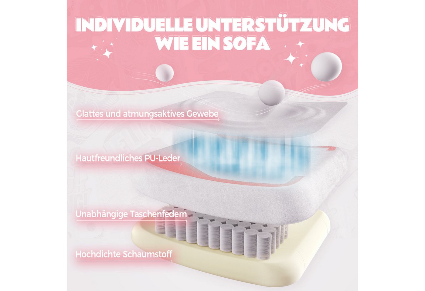 Dowinx Gaming-Stuhl Niedlich mit Katzenohren, Pfoten-Lendenkissen und Sitzkissen, (Packung), Ergonomischer Computerstuhl mit Fußstütze, PC-Spiele-Stuhl für Mädc – Bild 5 von 5