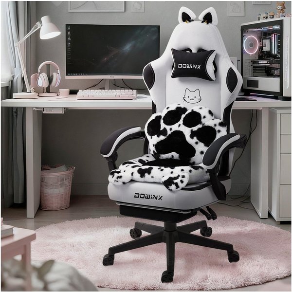 Dowinx Gaming-Stuhl Niedlich mit Katzenohren, Pfoten-Lendenkissen und Sitzkissen, (Packung), Ergonomischer Computerstuhl mit Fußstütze, PC-Spiele-Stuhl für Mädc