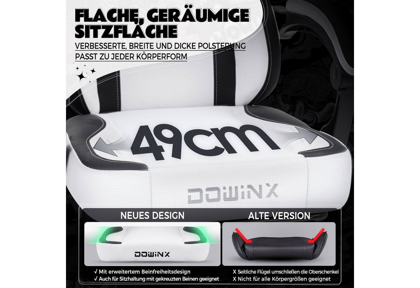 Dowinx Gaming-Stuhl Niedlich mit Katzenohren, Pfoten-Lendenkissen und Sitzkissen, (Packung), Ergonomischer Computerstuhl mit Fußstütze, PC-Spiele-Stuhl für Mädc – Bild 3 von 5