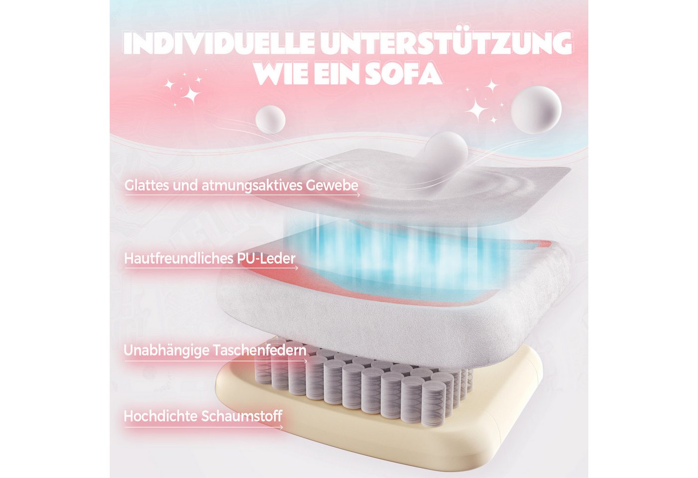 Dowinx Gaming-Stuhl Niedlich mit Katzenohren, Pfoten-Lendenkissen und Sitzkissen, (Packung), Ergonomischer Computerstuhl mit Fußstütze, PC-Spiele-Stuhl für Mädc – Bild 5 von 5