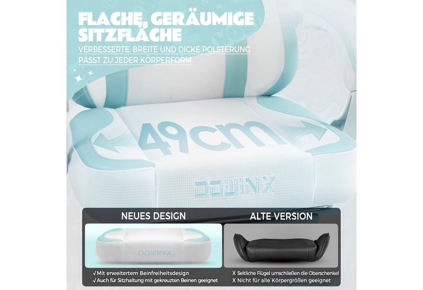 Dowinx Gaming-Stuhl Niedlich mit Katzenohren, Pfoten-Lendenkissen und Sitzkissen, (Packung), Ergonomischer Computerstuhl mit Fußstütze, PC-Spiele-Stuhl für Mädc – Bild 3 von 5