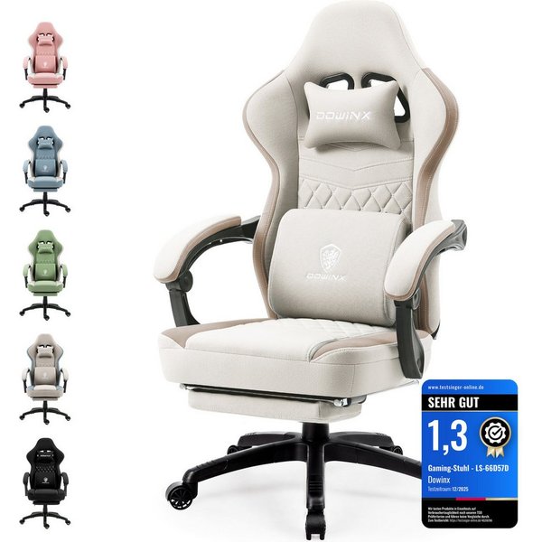 Dowinx Gaming-Stuhl Stoff mit Taschenfederkissen, Gaming Sessel mit Fußstütze, Ergonomischer Bürostuhl
