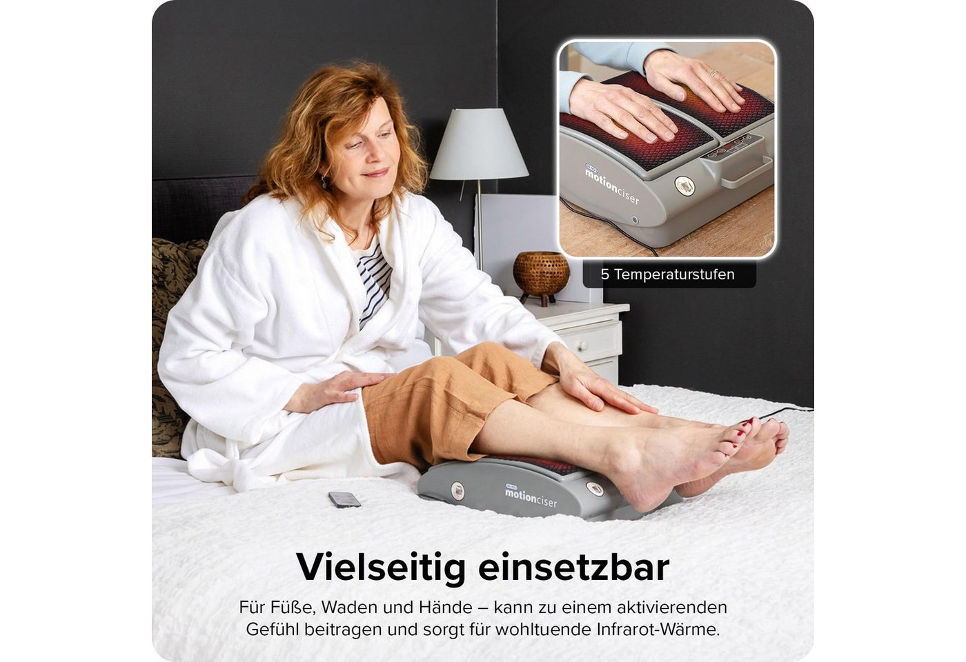 DR-HO'S Fußmassagegerät MotionCiser mit Wärmefunktion, Vibrationsfunktion und Fernbedienung, Set, mit Netzadapter, 2 Widerstandsbändern und LED-Anzeige, sanfte  – Bild 5 von 5