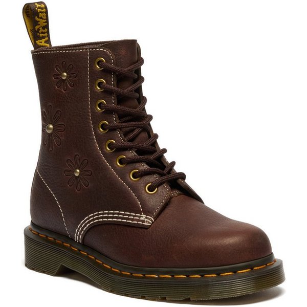 DR. MARTENS 1460 Pascal Flower Schnürboots, Blockabsatz, Stiefelette, 8-Eye Boots mit Flower Prägung
