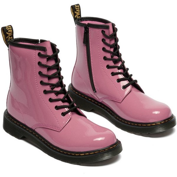 DR. MARTENS 1460 Y Black Patent Lamper Schnürboots Kinder Stiefel, Boots mit logobedruckter Anziehlasche