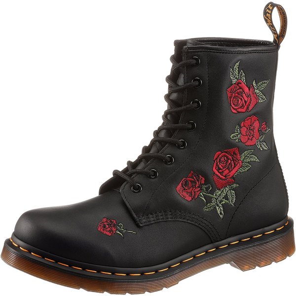 DR. MARTENS Vonda Schnürboots Blockabsatz,Schnürschuh,Stiefelette, Blüten-Stickerei - schmale Form