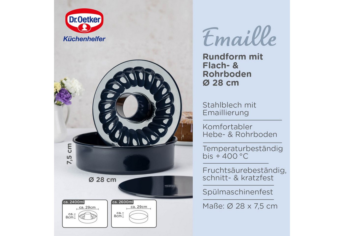 Dr. Oetker Küchenhelfer Garantieform Ø 28cm, mit Flach und Rohrboden, antihaftbeschichtet, aus Stahlblech – Bild 4 von 5