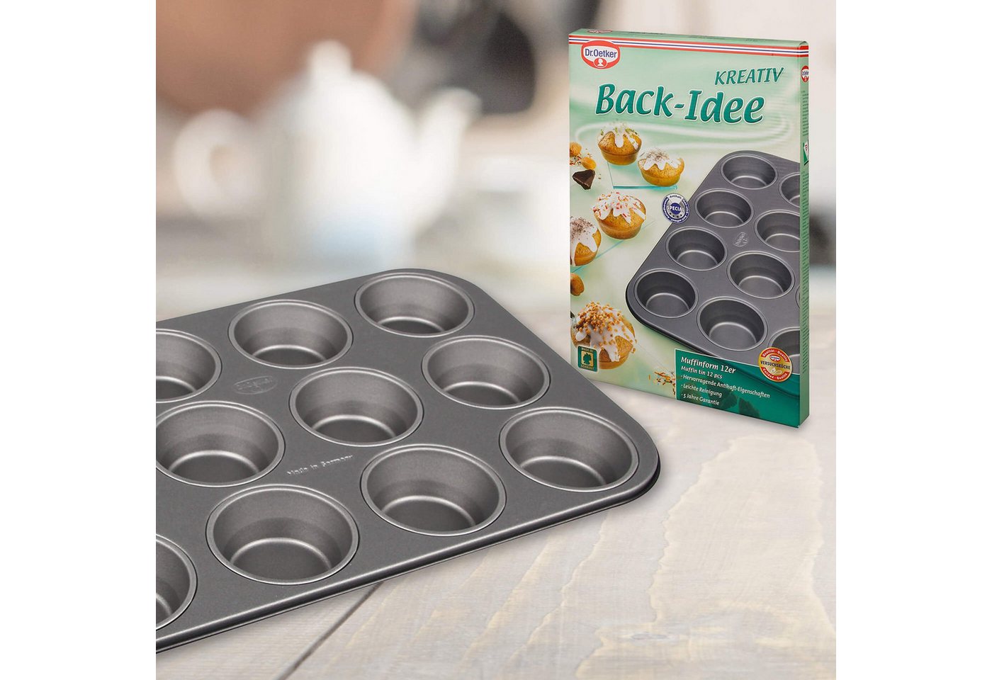 Dr. Oetker Küchenhelfer Muffinform Back-Idee, 12er Form, Muffinblech mit Antihaft-Beschichtung, ausgezeichnete Wärmeleitung, hitzebeständig bis 230°C – Bild 2 von 3