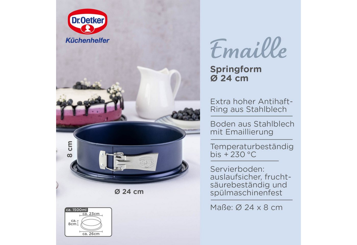 Dr. Oetker Küchenhelfer Springform Springform mit Emaille-Servierboden und Antihaft-Ring – Bild 4 von 5