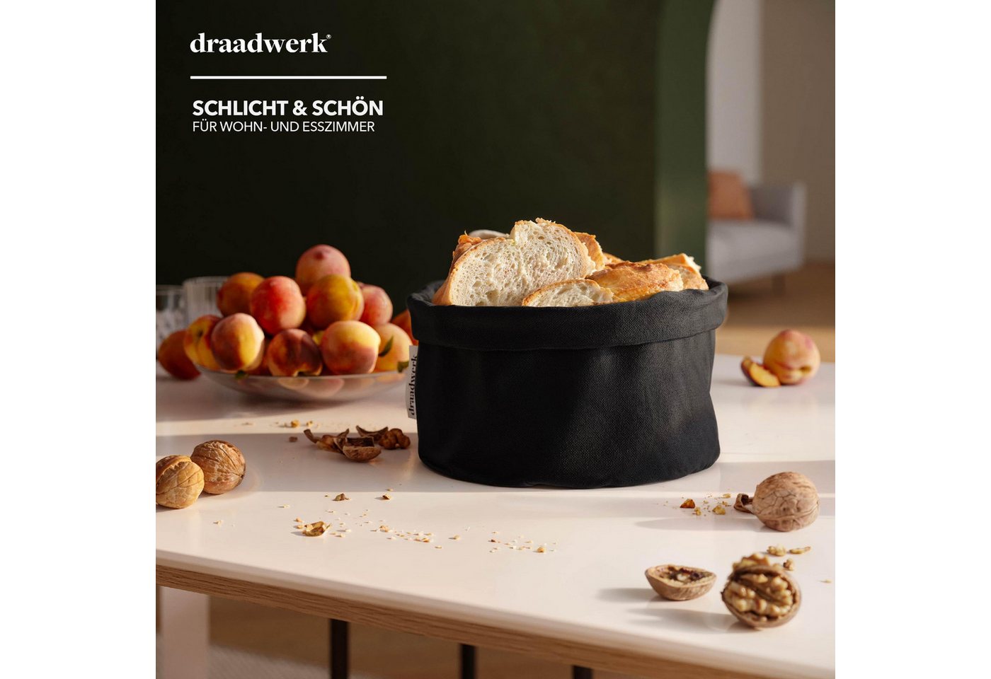 draadwerk® Brotkorb Stoff, Brötchenkorb, Aufbewahrungskorb, Frühstückskorb, Baumwolle, (Für Frühstück, Brunchen & Feiertage), Aufbewahrungskorb – Bild 3 von 5