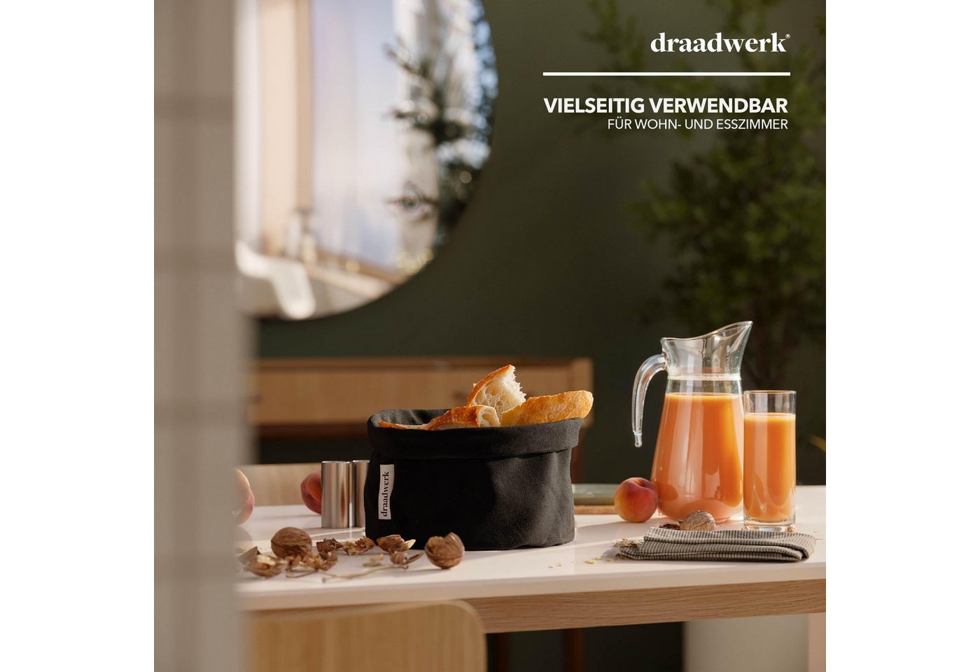 draadwerk® Brotkorb Stoff, Brötchenkorb, Aufbewahrungskorb, Frühstückskorb, Baumwolle, (Für Frühstück, Brunchen & Feiertage), Aufbewahrungskorb – Bild 4 von 5