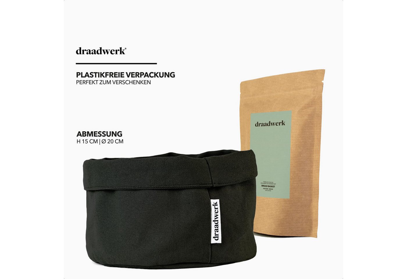 draadwerk® Brotkorb Stoff, Brötchenkorb, Aufbewahrungskorb, Frühstückskorb, Baumwolle, (Für Frühstück, Brunchen & Feiertage), Aufbewahrungskorb – Bild 5 von 5