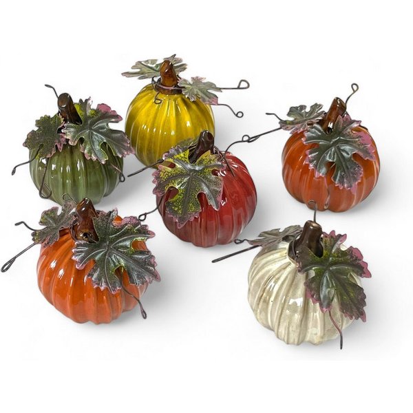 Dragimex Dekoobjekt 6x Kürbis aus Keramik, Herbstdekoration, Halloween-Deko Ø 9cm H 11,5cm