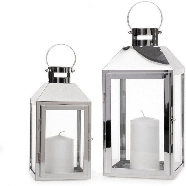 Dragimex Kerzenlaterne Laternen 2er Set silber Edelstahl Glas – Windlichter modern