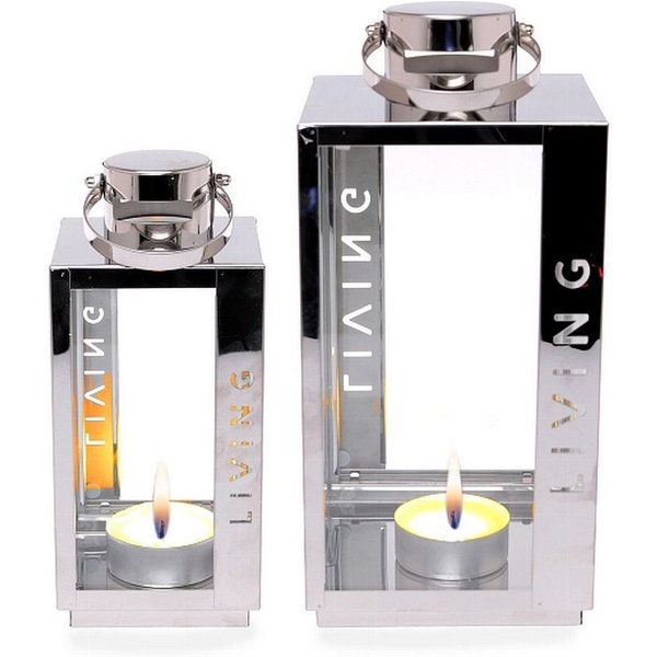 Dragimex Kerzenlaterne Laternen 2er Set silber Edelstahl Glas – Windlichter modern