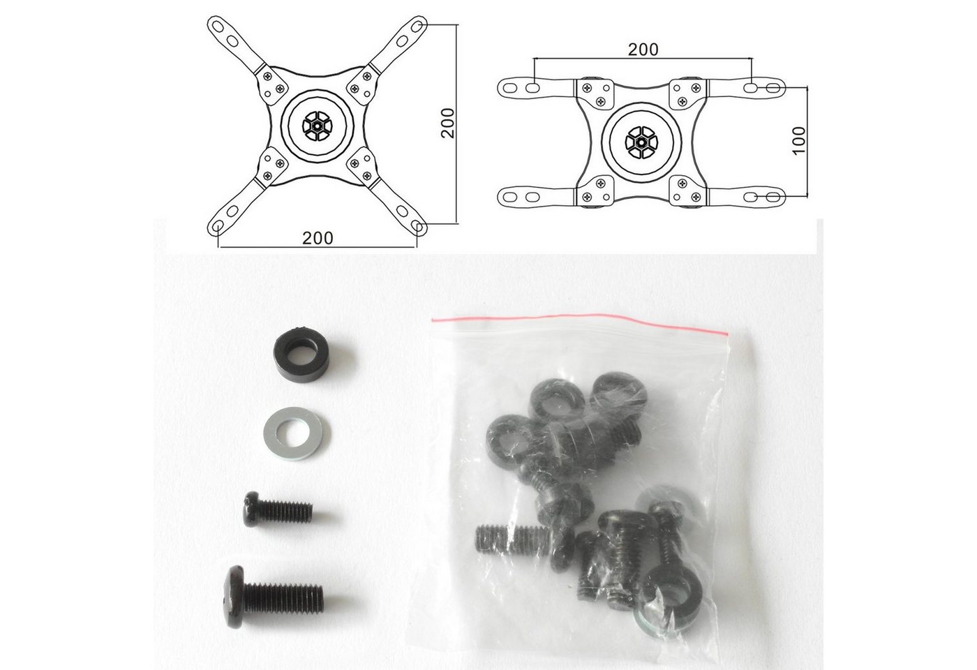Drall Instruments TV-Wandhalterung AD6NK, (4-tlg., Fernseher Halterung VESA Adapter Erweiterung VESA 100 auf VESA 200) – Bild 5 von 5