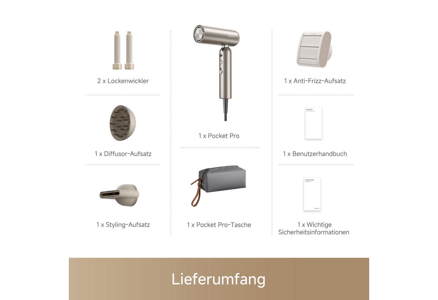 Dreame Haartrockner Pocket Pro, 1300 W, Hitzeschutz, Diffusor, Anti-Frizz, Lockenaufsätze – Bild 2 von 5