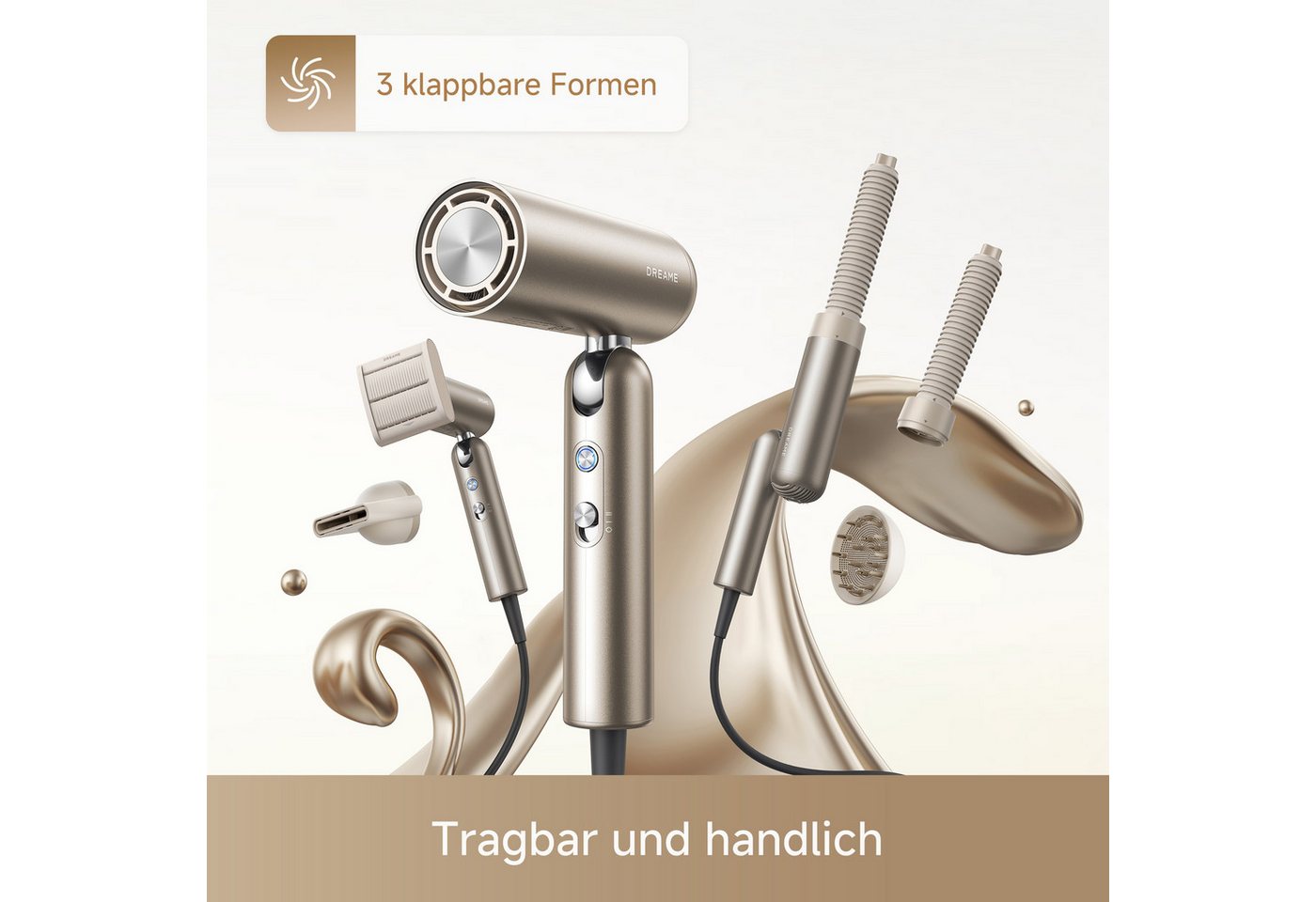 Dreame Haartrockner Pocket Pro, 1300 W, Hitzeschutz, Diffusor, Anti-Frizz, Lockenaufsätze – Bild 4 von 5